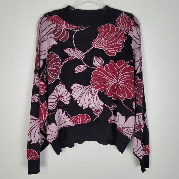 Eloquii Floral Sweater Mock Neck Stretch Knit Black Red Mauve Purple Size 22/24 - Picture 1 of 11
